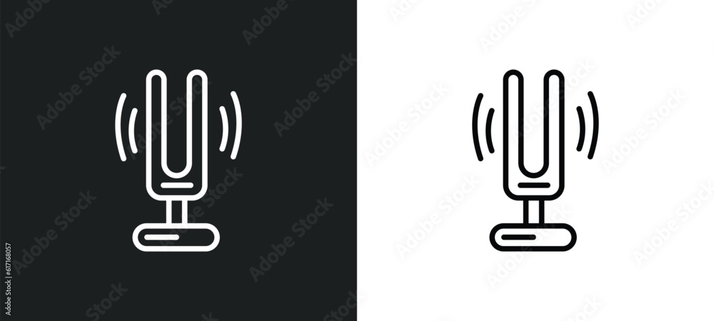 Poster sound fork line icon in white and black colors. sound fork flat vector icon from sound fork collection for web, mobile apps and ui.