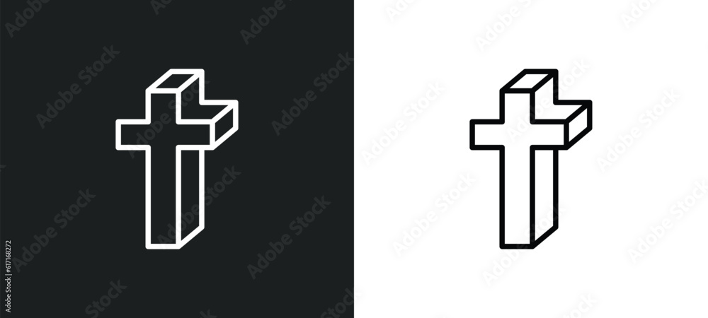 Poster cross line icon in white and black colors. cross flat vector icon from cross collection for web, mob
