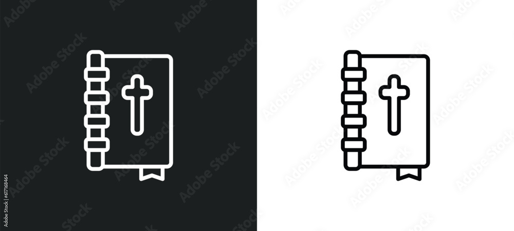Poster holy scriptures line icon in white and black colors. holy scriptures flat vector icon from holy scri