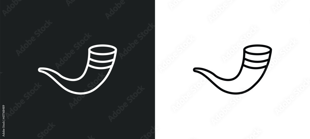 Poster shofar line icon in white and black colors. shofar flat vector icon from shofar collection for web, 