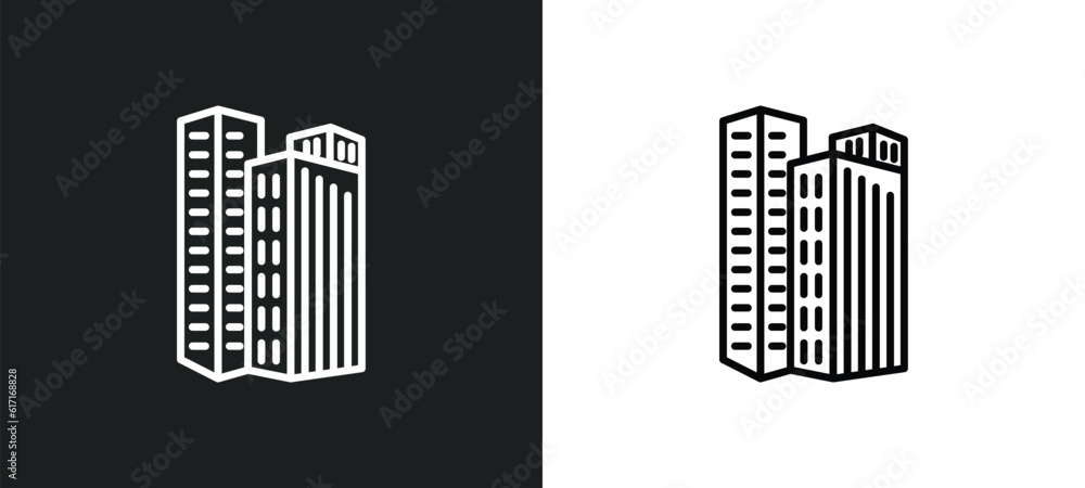 Poster skyscraper line icon in white and black colors. skyscraper flat vector icon from skyscraper collecti