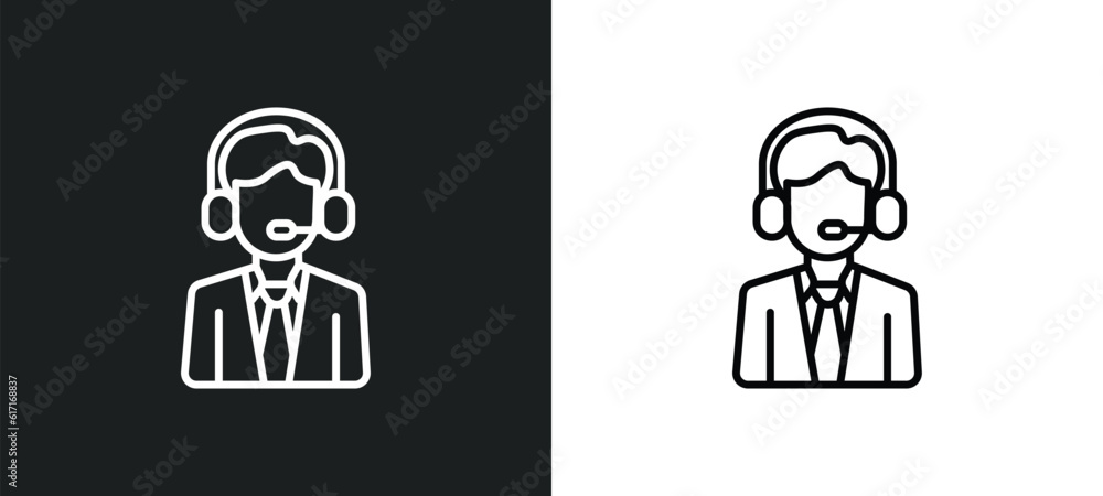 Poster agent line icon in white and black colors. agent flat vector icon from agent collection for web, mob