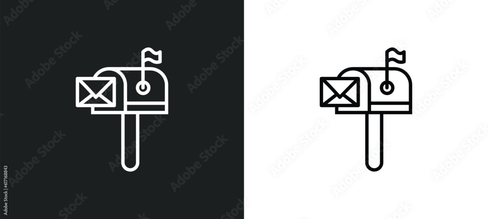 Poster mailbox line icon in white and black colors. mailbox flat vector icon from mailbox collection for we