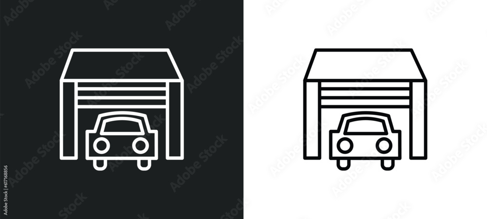Poster garage line icon in white and black colors. garage flat vector icon from garage collection for web, 