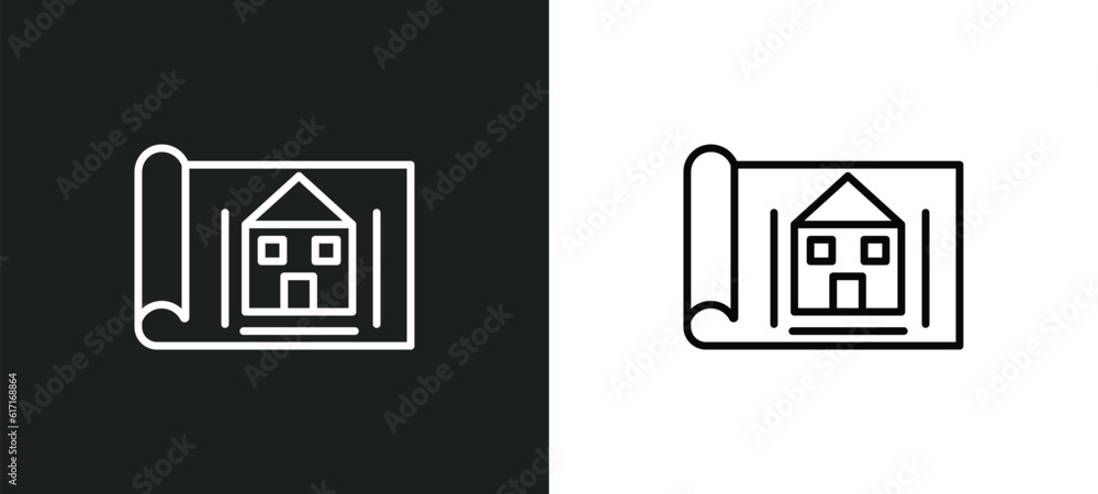 Poster blueprint line icon in white and black colors. blueprint flat vector icon from blueprint collection 