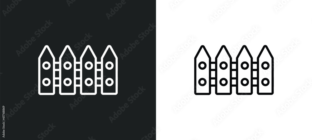 Poster fence line icon in white and black colors. fence flat vector icon from fence collection for web, mob