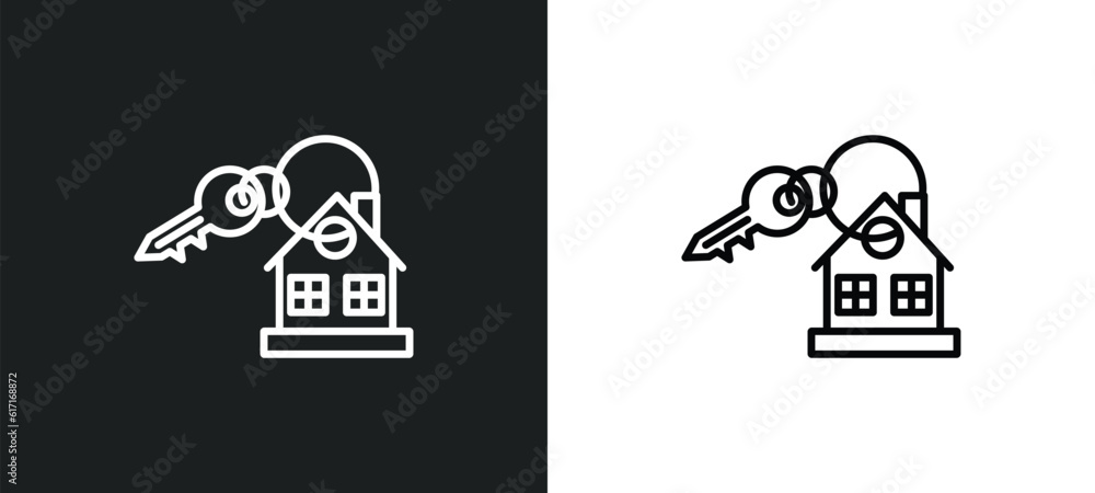 Poster house key line icon in white and black colors. house key flat vector icon from house key collection 