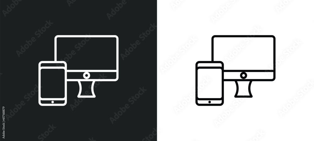 Aufkleber responsive line icon in white and black colors. responsive flat vector icon from responsive collecti