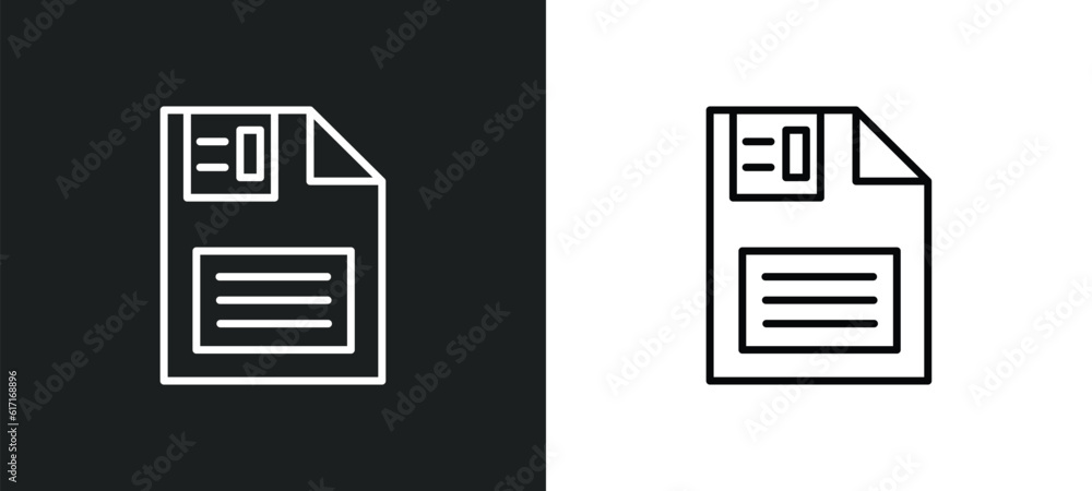 Poster floppy disk line icon in white and black colors. floppy disk flat vector icon from floppy disk colle