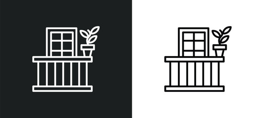 balcony line icon in white and black colors. balcony flat vector icon from balcony collection for web, mobile apps and ui.