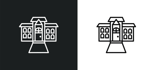 mansion line icon in white and black colors. mansion flat vector icon from mansion collection for web, mobile apps and ui.