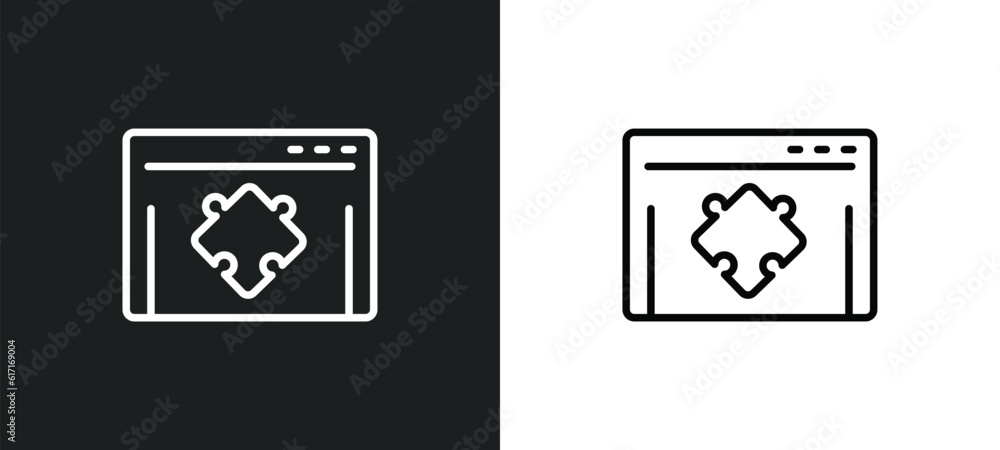 Poster plugin line icon in white and black colors. plugin flat vector icon from plugin collection for web, 