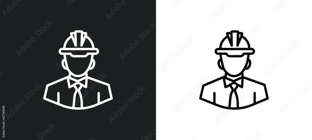 Poster engineer line icon in white and black colors. engineer flat vector icon from engineer collection for
