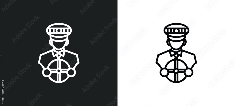 Aufkleber driver line icon in white and black colors. driver flat vector icon from driver collection for web, 