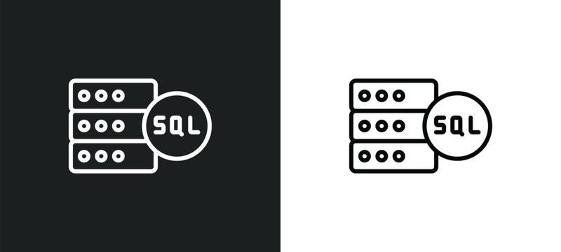 mysql line icon in white and black colors. mysql flat vector icon from mysql collection for web, mobile apps and ui.