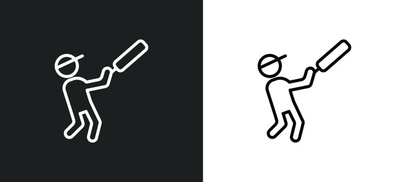 cricket player line icon in white and black colors. cricket player flat vector icon from cricket player collection for web, mobile apps and ui.