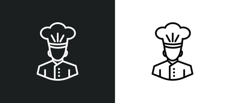 chef line icon in white and black colors. chef flat vector icon from chef collection for web, mobile apps and ui.