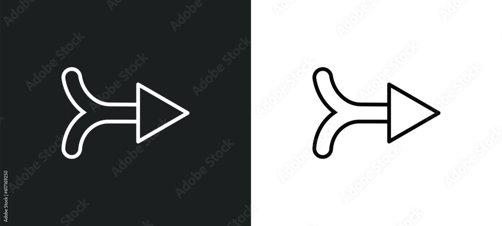 Poster merging line icon in white and black colors. merging flat vector icon from merging collection for we