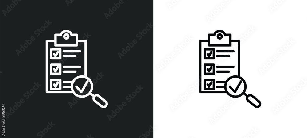 Poster checking line icon in white and black colors. checking flat vector icon from checking collection for