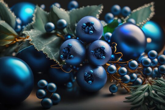 holiday garland blue. AI generation