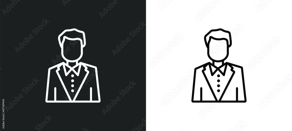 Poster elegant man line icon in white and black colors. elegant man flat vector icon from elegant man colle