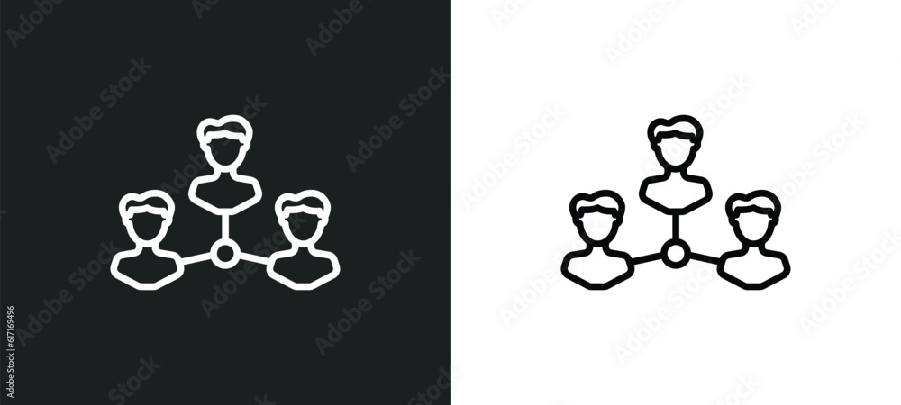 Aufkleber businessmen hierarchy line icon in white and black colors. businessmen hierarchy flat vector icon fr