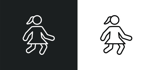 girl walking line icon in white and black colors. girl walking flat vector icon from girl walking collection for web, mobile apps and ui.