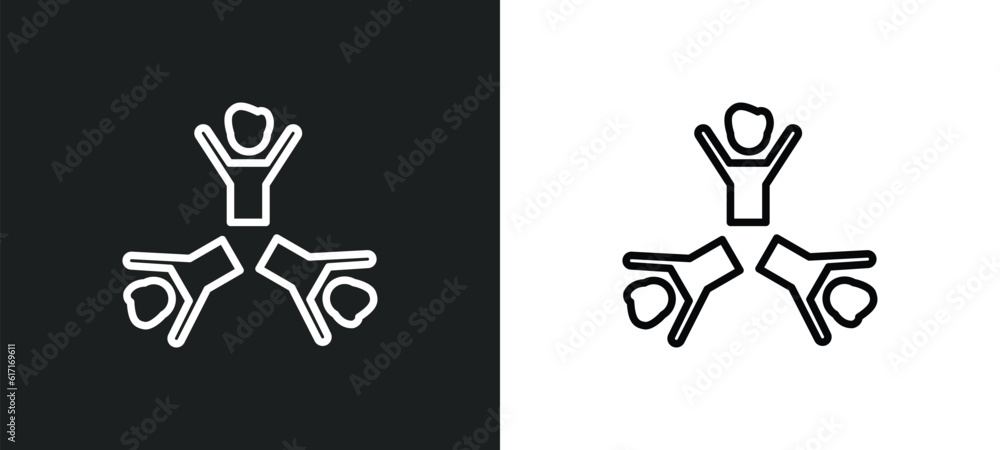 Poster succes team line icon in white and black colors. succes team flat vector icon from succes team colle