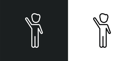 waving goodbye line icon in white and black colors. waving goodbye flat vector icon from waving goodbye collection for web, mobile apps and ui.