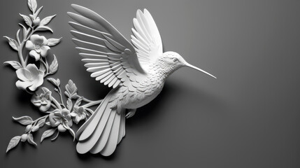  hummingbird crafted from white plaster. Generative ai