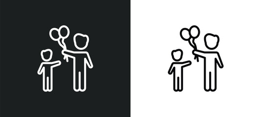 man child and balloons line icon in white and black colors. man child and balloons flat vector icon from man child balloons collection for web, mobile apps ui.