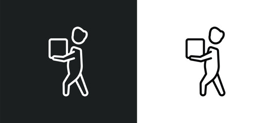 men carrying a box line icon in white and black colors. men carrying a box flat vector icon from men carrying a box collection for web, mobile apps and ui.