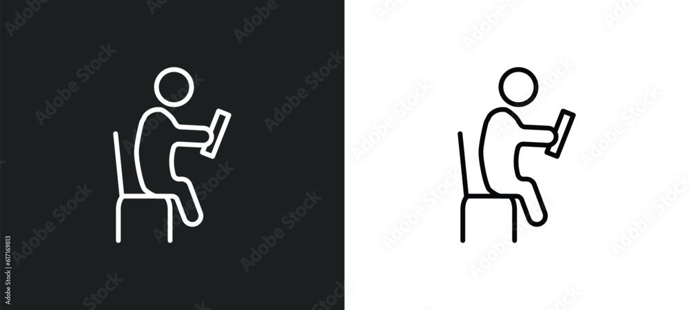 Aufkleber sitting man reading line icon in white and black colors. sitting man reading flat vector icon from s