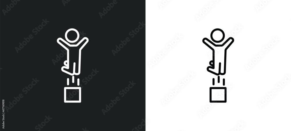 Poster man jumping line icon in white and black colors. man jumping flat vector icon from man jumping colle