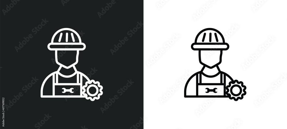 Poster technician line icon in white and black colors. technician flat vector icon from technician collecti