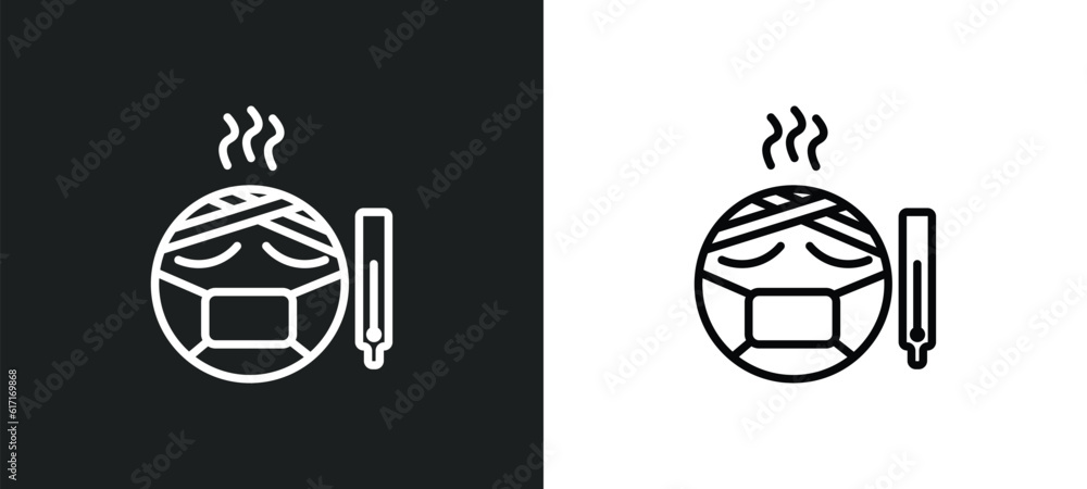 Aufkleber sickness line icon in white and black colors. sickness flat vector icon from sickness collection for