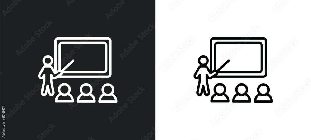 Poster classroom stats line icon in white and black colors. classroom stats flat vector icon from classroom