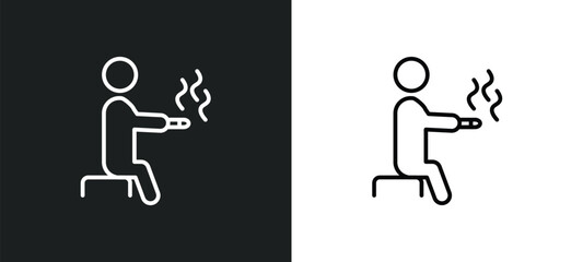 Naklejka premium smoking man line icon in white and black colors. smoking man flat vector icon from smoking man collection for web, mobile apps and ui.