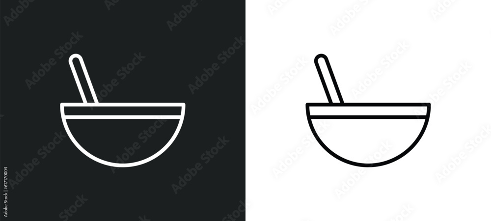 Poster bowl with straw line icon in white and black colors. bowl with straw flat vector icon from bowl with