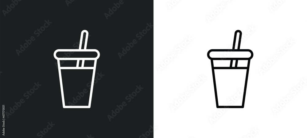 Poster juice bottle with straw line icon in white and black colors. juice bottle with straw flat vector ico