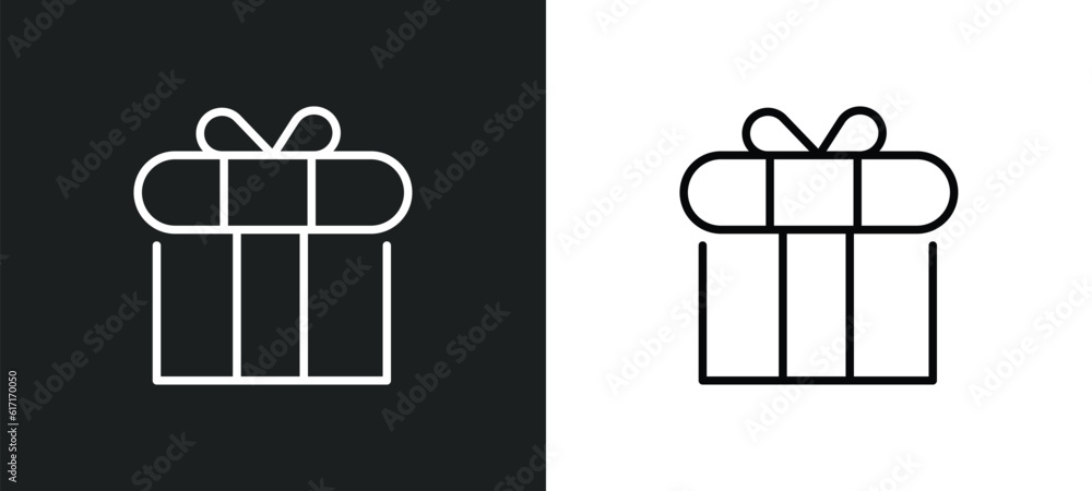 Poster giftbox with ribbon line icon in white and black colors. giftbox with ribbon flat vector icon from g