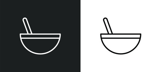 bowl with straw line icon in white and black colors. bowl with straw flat vector icon from bowl with straw collection for web, mobile apps and ui.