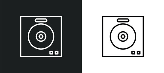 dj playing records line icon in white and black colors. dj playing records flat vector icon from dj playing records collection for web, mobile apps and ui.