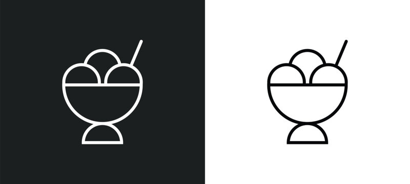 big ice cream bowl line icon in white and black colors. big ice cream bowl flat vector icon from big ice cream bowl collection for web, mobile apps and ui.