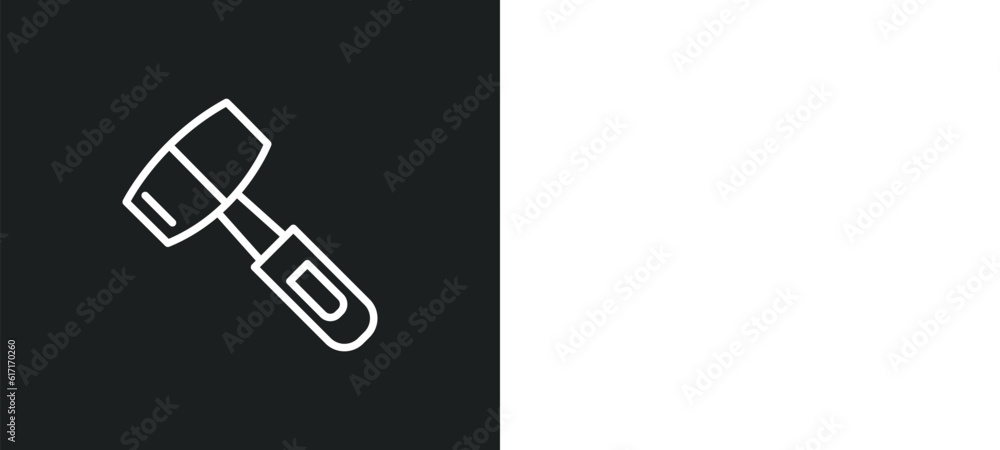 Poster mallet line icon in white and black colors. mallet flat vector icon from mallet collection for web, 