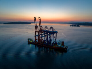 Fototapeta na wymiar Aerial Heavy Transport Ship Tacoma