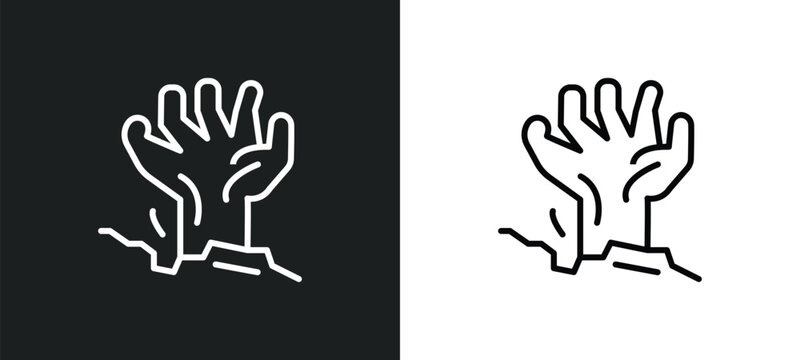 tombstone zombie hand line icon in white and black colors. tombstone zombie hand flat vector icon from tombstone zombie hand collection for web, mobile apps and ui.