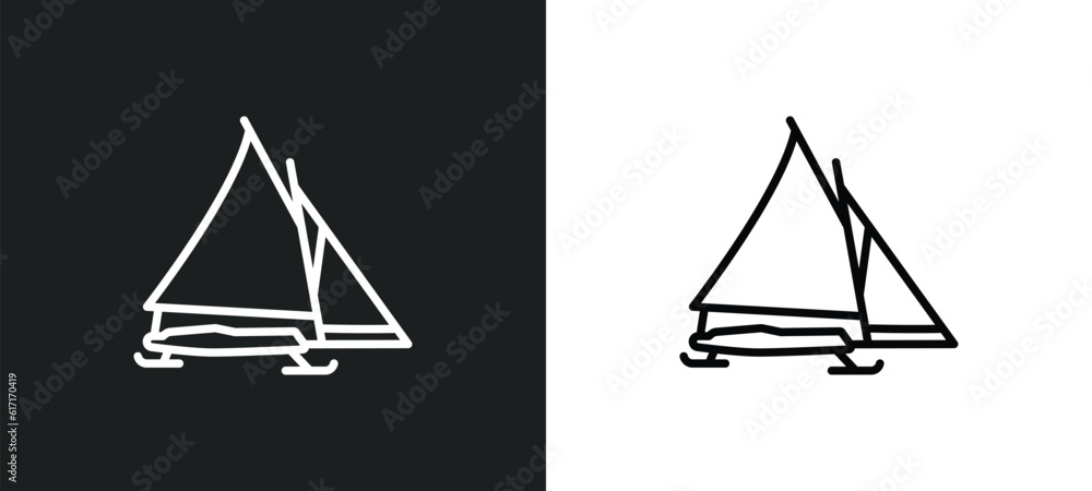 Poster iceboat line icon in white and black colors. iceboat flat vector icon from iceboat collection for we
