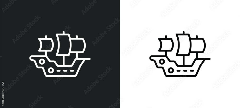 Poster caravel line icon in white and black colors. caravel flat vector icon from caravel collection for we