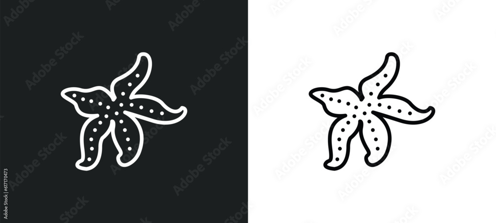 Poster starfish with dots line icon in white and black colors. starfish with dots flat vector icon from sta